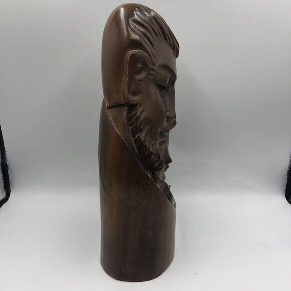 Vintage MCM Hand Carved Wood Sculpture Bust Art Holy Family Jesus Mary Joseph - Picture 4 of 14